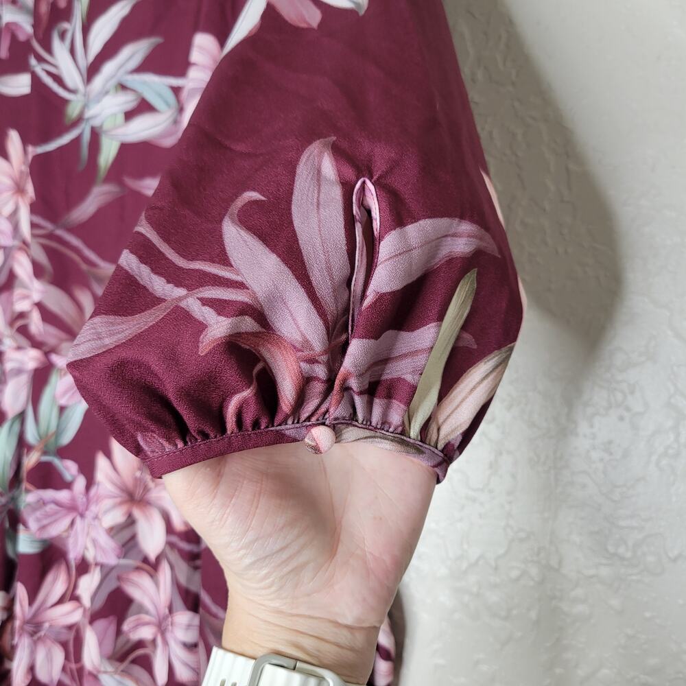 City Chic Dress Plus Sz 18 Winter Lily Floral Faux Wrap 3/4 Sleeve Midi Feminine - Picture 7 of 12